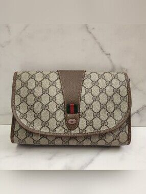 Authentic Vintage Sherry Line Gucci Supreme Flap Clutch With Digital COA